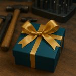 Geschenkbox mit goldener Schleife für einen Schmuckworkshop-Gutschein