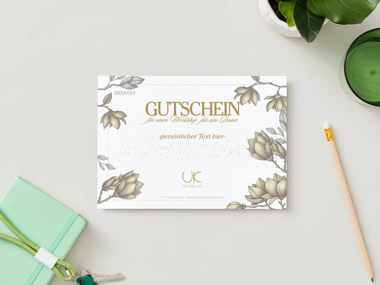 Gutschein-Muster mit persönlicher Nachricht – jKaldy Goldschmiede-Workshop, Liestal